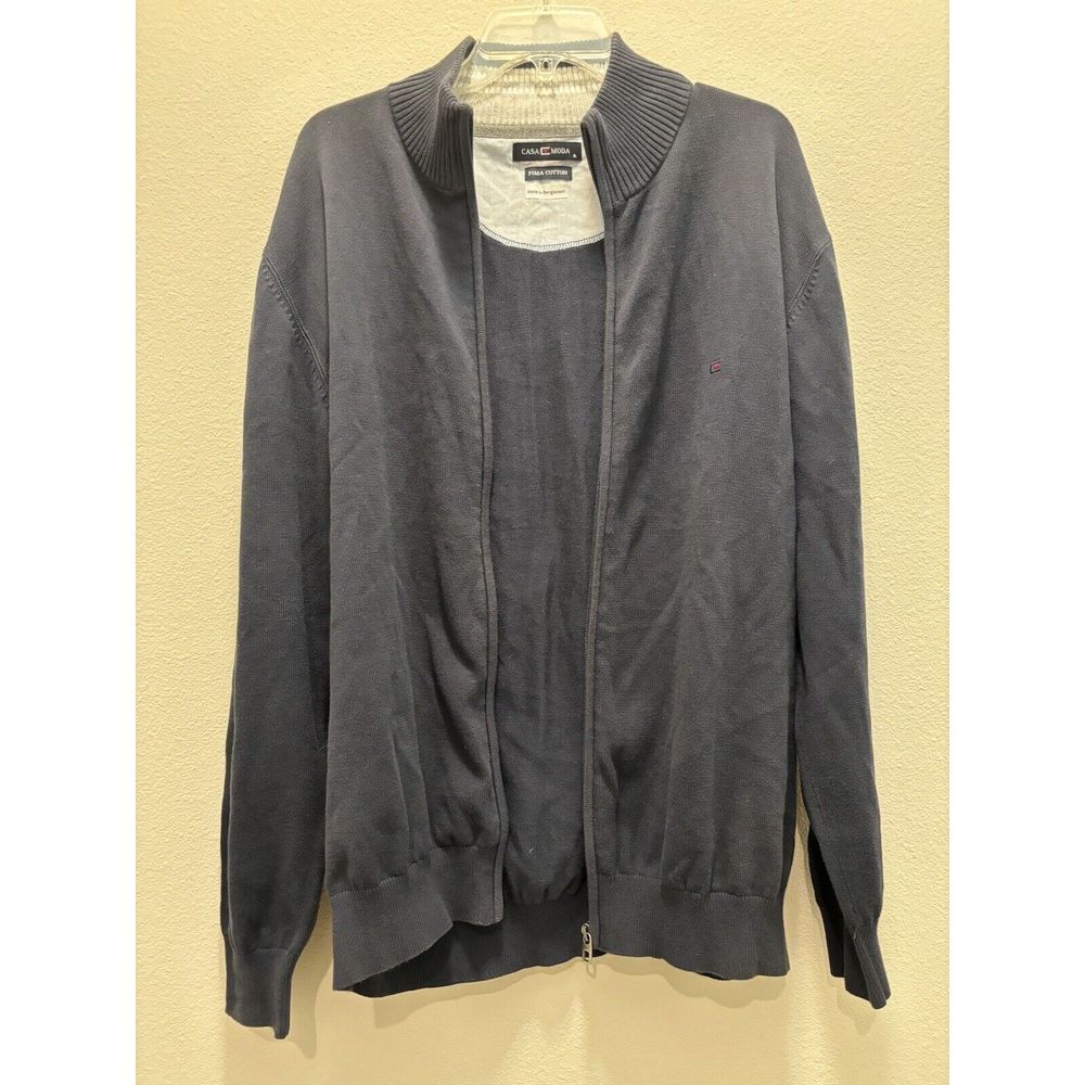 Men's Casa Moda Full Zip Navy Blue Sweater -‎ XL